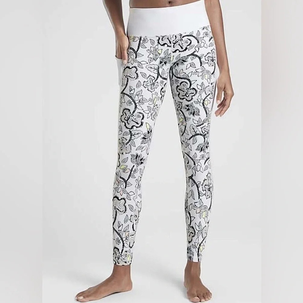 Athleta Affirmation Floral High Rise Compression Pocket Leggings White XXS